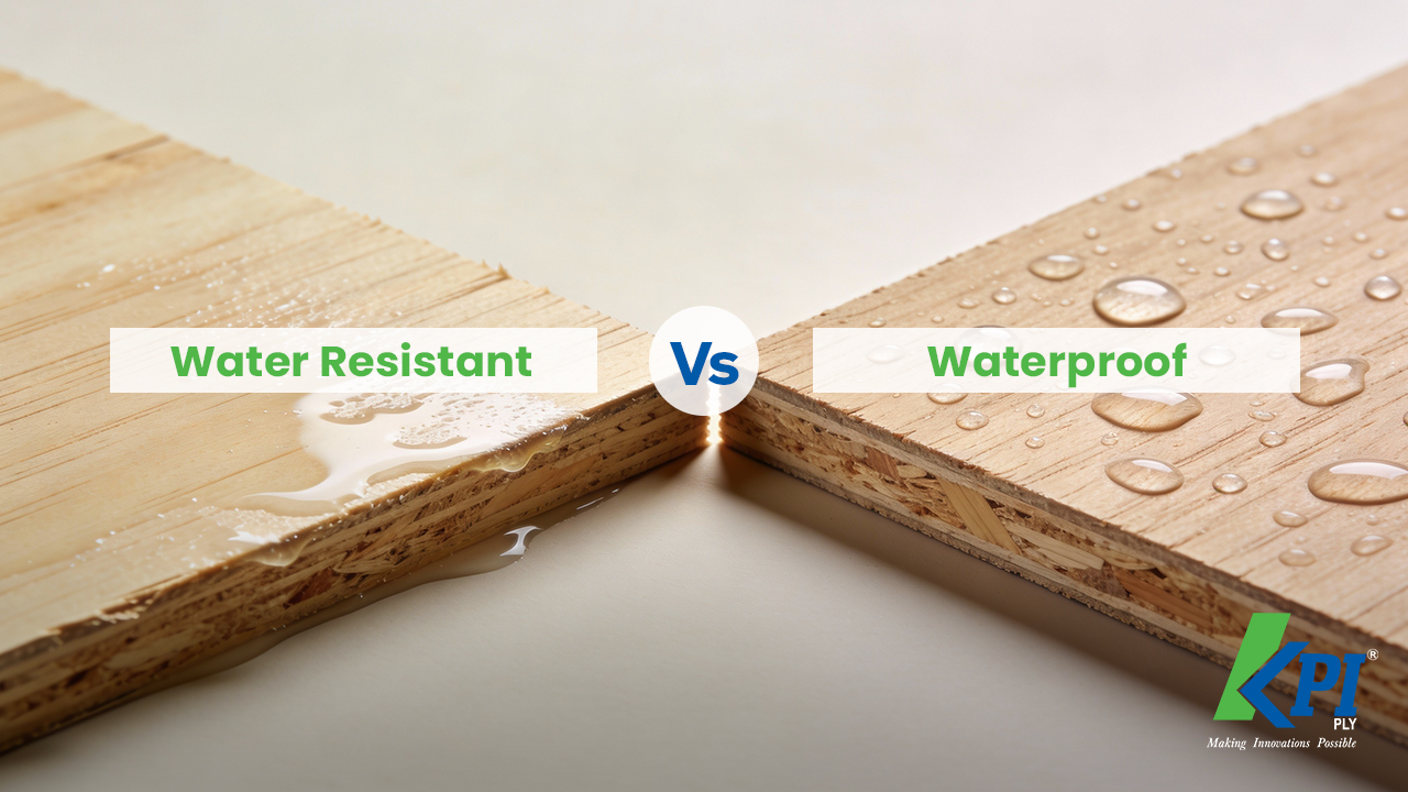 Difference between water resistant and waterproof plywood showing water absorption vs protection
