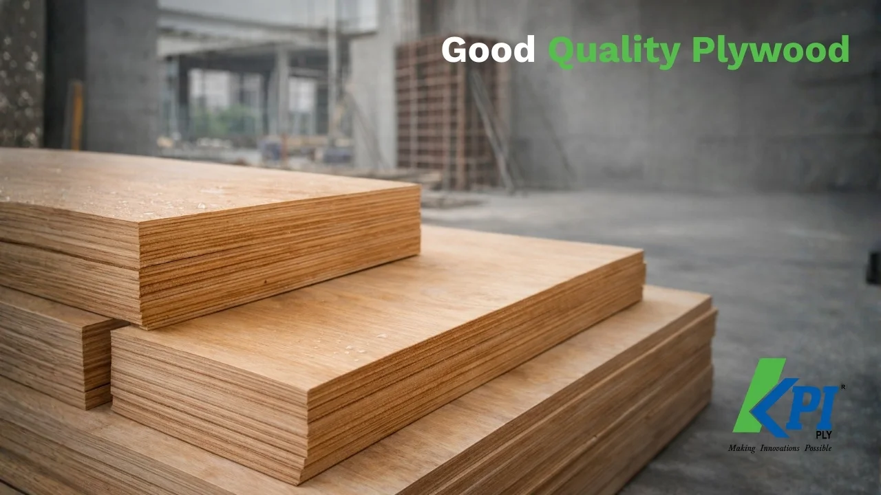 Good quality plywood sheets stacked at a construction site